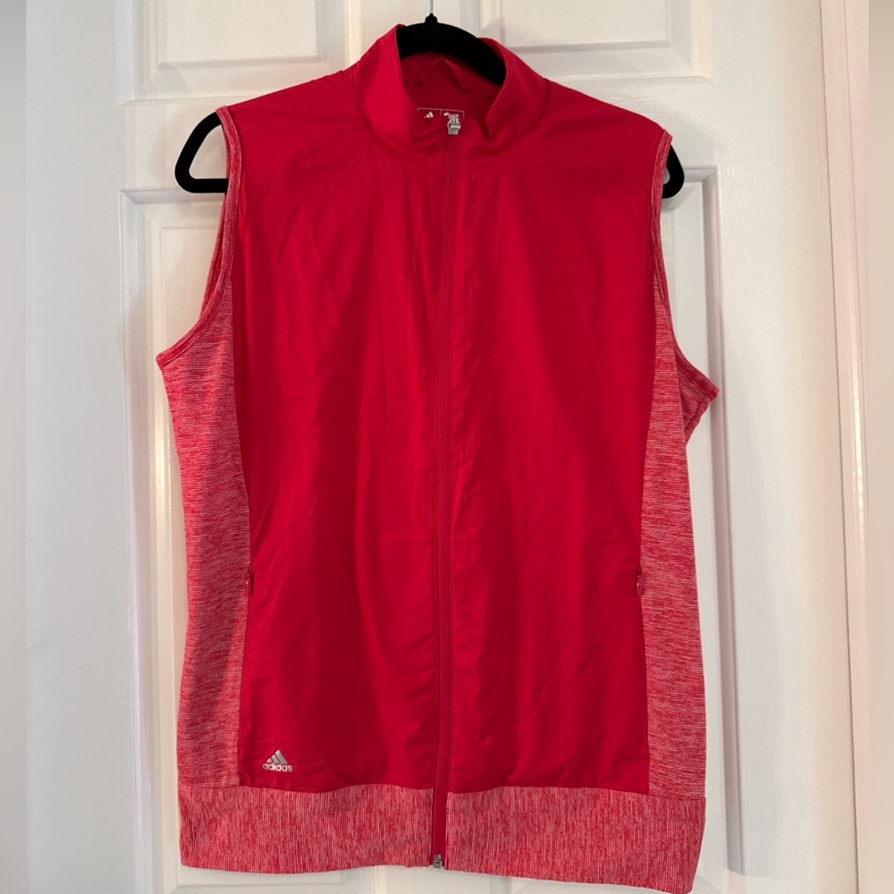 Adidas Women L Vest Full Zip Up Pink Zip Pockets Active Athleisure Stretch Golf